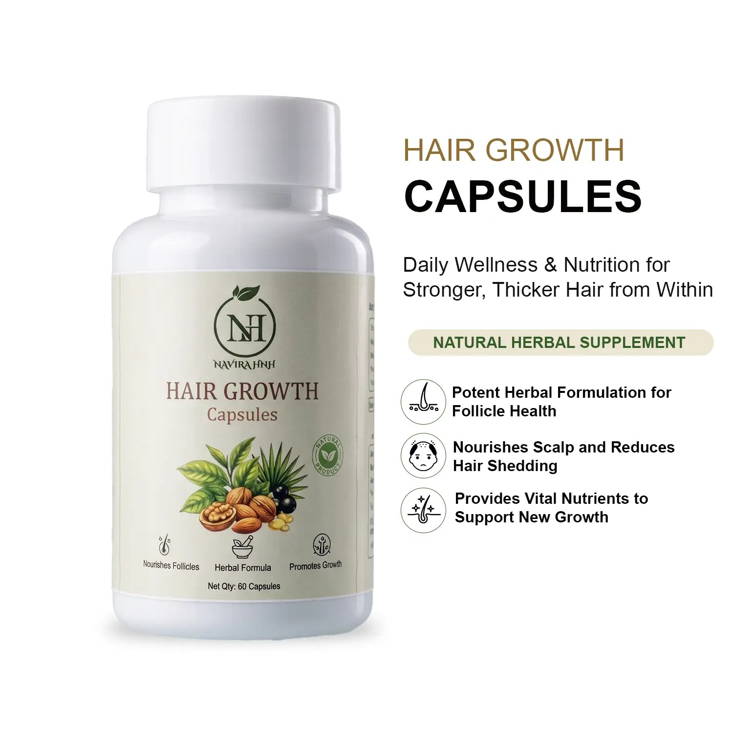 Hair Growth Capsules | Herbal Supplement for Hair Wellness from Within | Plant-Based Formula